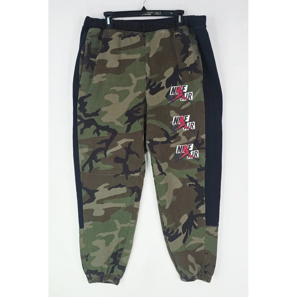 Nike Air Jordan Camo Fleece Joggers Mens Large Green Black CU2062-222 Read